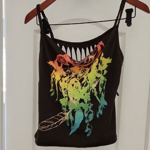 Brown Vintage 90s Native Design Dreamcatcher Tank Top sz S Y2K